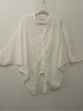 Tianello Lightweight White Button up Flowy High Low Women’s Top